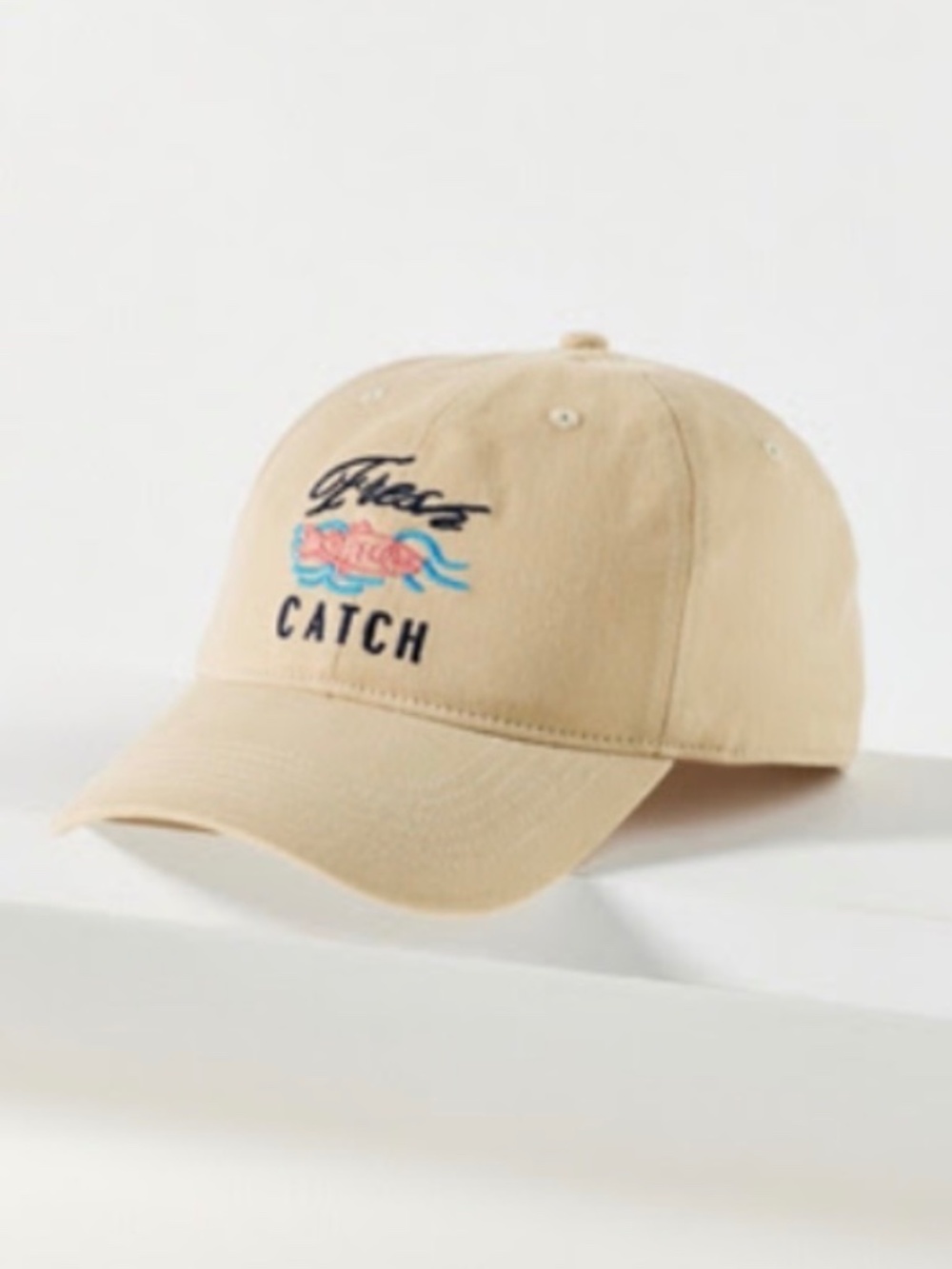 NWT - Anthropologie "Fresh Catch" Embroidered Baseball Cap Beige Hat